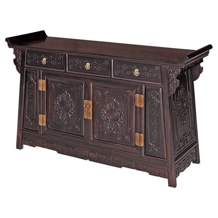 双门回纹翘头柜